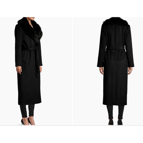 Sofia CashmereShearling Long Belted Wrap Coat Womens US 2